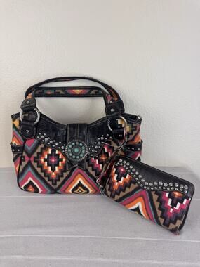 Rustic Coutures Southwestern Aztec Western Shoulder Bag & Wallet Multicolor